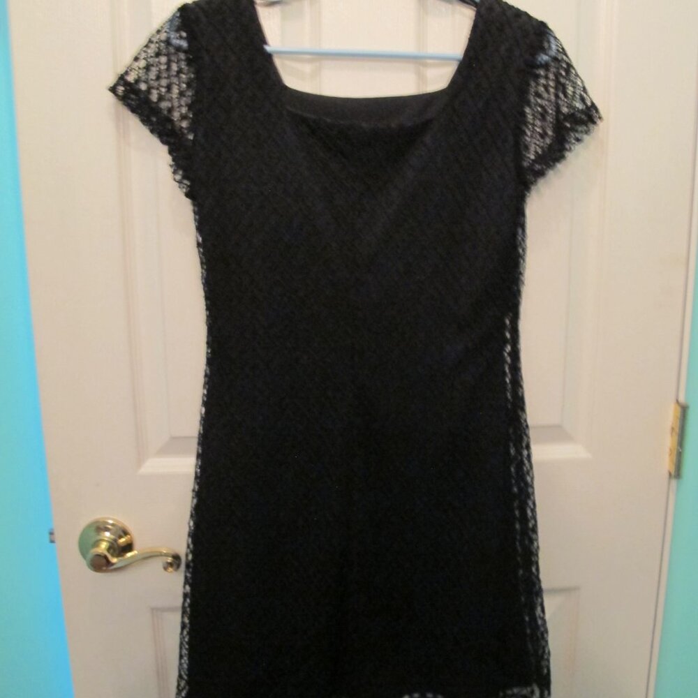 Rapsody Black Lace Party Dress Size Petite. would fit small. Lace Cap Sleeves